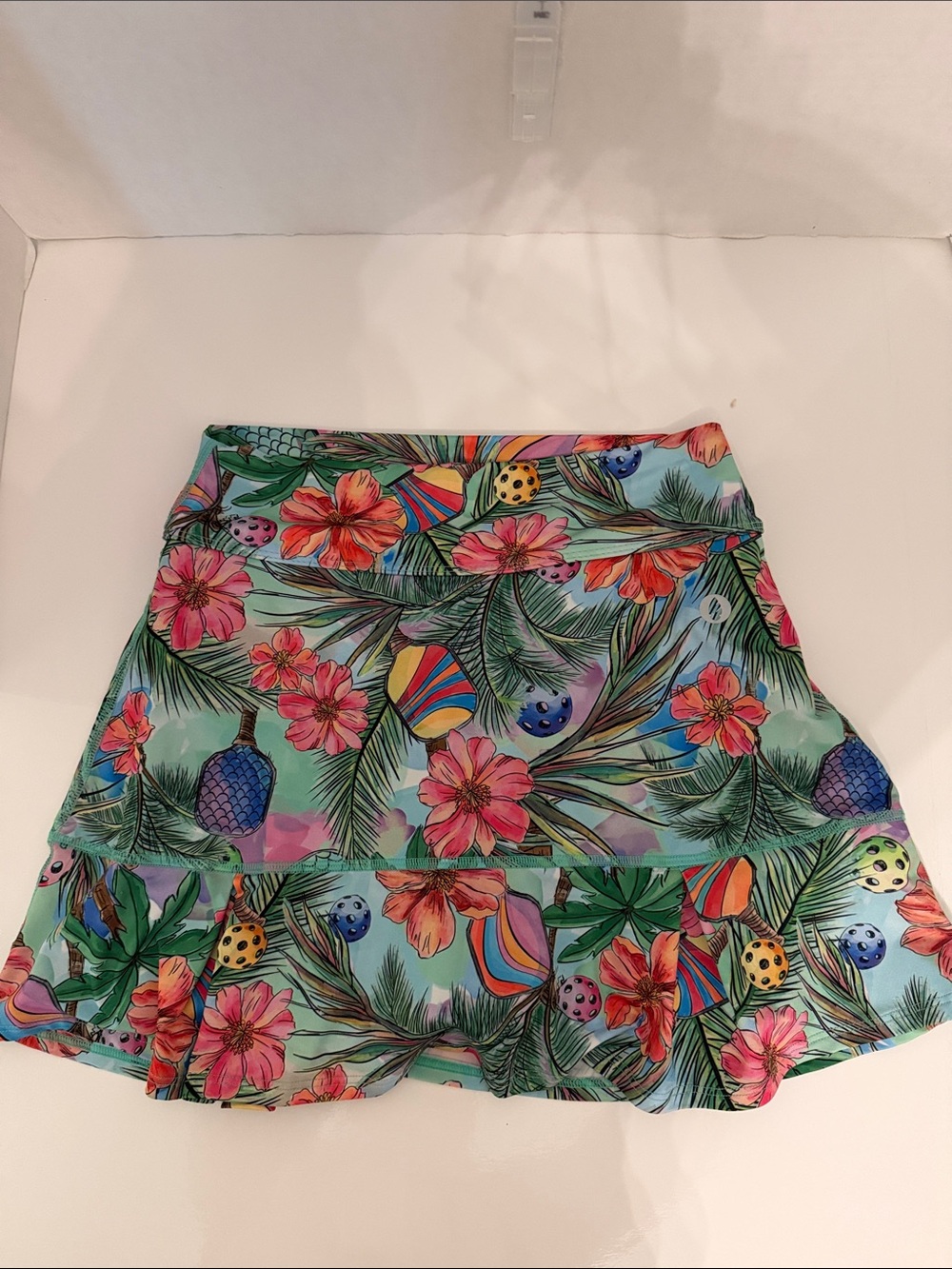 Dona Jo pickleball Tropical Floral Ruffle Skirt - Mint & Pink